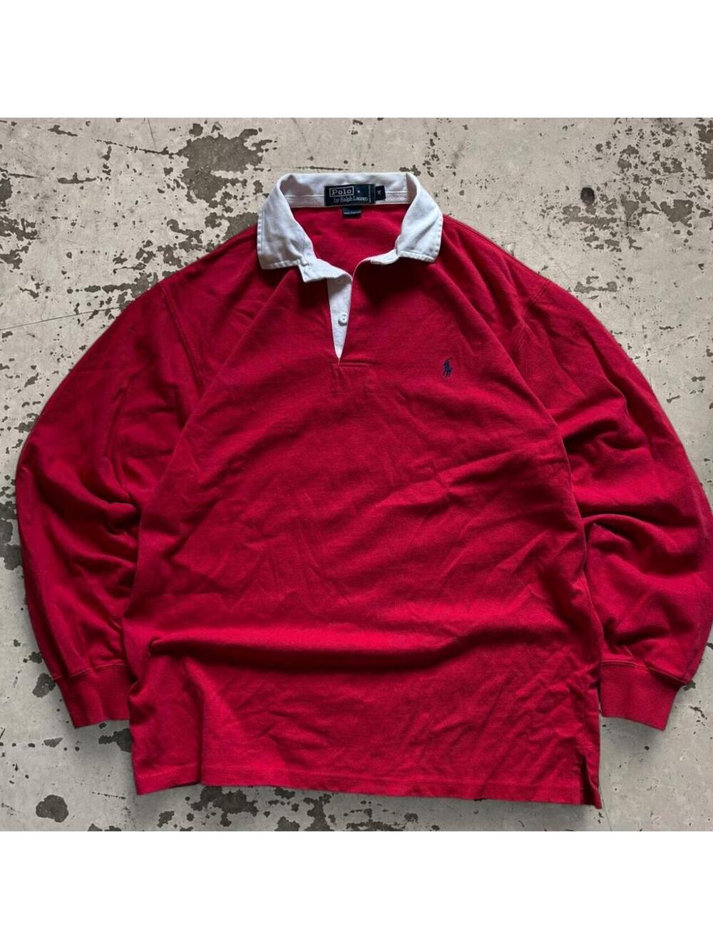Mens Red Vintage Polo Ralph Lauren Rugby Polo Size M